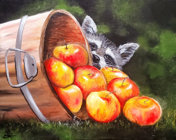 Racoon and Apple Barrel